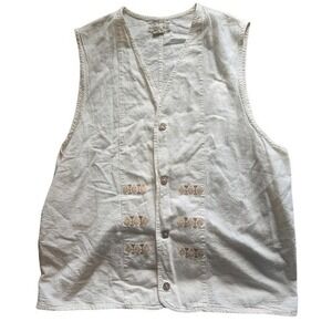 Alejandro Julien Cream Cotton Enbroidered Boho Hippie Tunic Vest Size Large